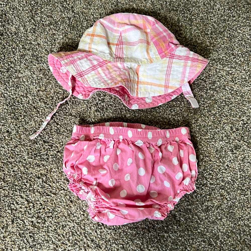 Pottery Barn Kids Diaper Cover & Plaid Sun Hat Set